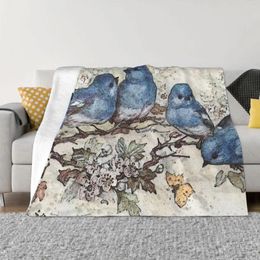 Blankets Pet Lover Blanket Flannel Spring Autumn Blue Birds Blossom Flowers Warm Throws For Winter Bedding