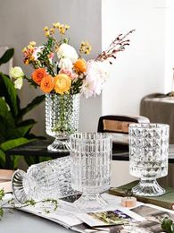 Vases Classic Retro Embossed Glass Vase Living Room Transparent Flowers Home Decoration Ornaments