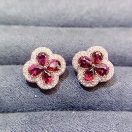 Stud Earrings Per Jewelry Natural Real Red Pyrope Earring Flower Style 0.25ct 8pcs Gemstone 925 Sterling Silver Fine L243104