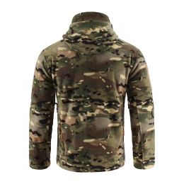 Mens Polar Fleece Hooded Jackets Windproof Warm Multi-pocket Tactical Camo Jacket Outdoor Hiking Hunting Combat Military Coat