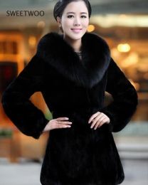 Jackets New Women's Faux Genuine Natural Rabbit Fur Coat Fox Fur Collar Girl's Fashion Fur Jacket Outwear Contracted Slim Tide 2022