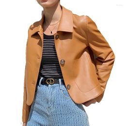 Women's Leather Genuine Jacket Sheepskin Top Layer Motorcycle Short Spring Qiwei Long Sleev