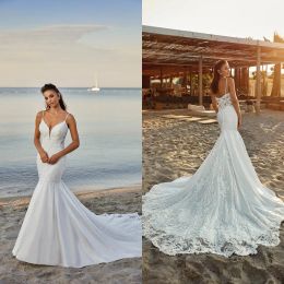 Eddy K 2024 Wedding Dresses Sexy Spaghetti Straps Open Back Bridal Gowns Custom Made Lace Appliques Sweep Train Mermaid