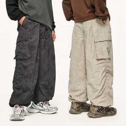 Inflation Nylon Cargo Pants Men Baggy Parachute Unisex Streetwear Wrinkle Trousers