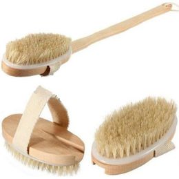 WholeNatural Long Massage Handle Wooden Body Brush Home Bath Shower Back Spa Scrubber Detachable4143539