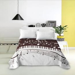 Musical Note Print Flat Sheet Set Colorful Music Theme Bedding Linens Cover Queen King Double Twin Single Polyester Bed Sheet