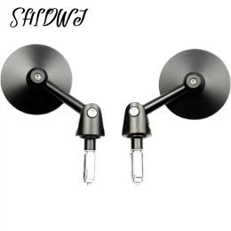 2pcs/Pair 7/8" Universal Motorcycle Rear View Mirrors Round Handle Bar End Foldable Motorbike Side For Cafe Racer