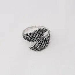 Cluster Rings Genuine 925 Sterling Silver Feathers Shape CZ Ring Compatible With European Jewellery