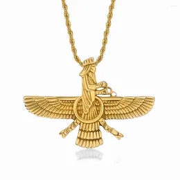 Pendant Necklaces Punk Faravahar Ahura Zoroastrian Necklace Gold Color Stainless Steel Twist Rope Chains For Men Women Jewelry Gift