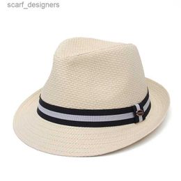 Wide Brim Hats Bucket Hats GEMVIE Summer Beach Sun Hat Summer Hat for Women Unisex Straw Hat Fashion Panama Cap Panama Gentleman Hat Capeline Paille Femme Y240409