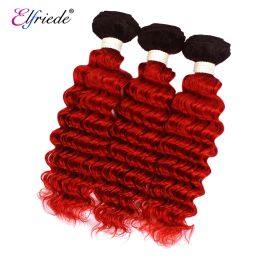 Elfriede T1B/Red Deep Wave Ombre Colored Human Hair Bundles Remy 100% Human Hair Extensions 3/4 Bundles Deals Human Hair Wefts