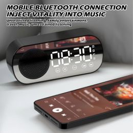 Digital Alarm Clock Bluetooth 5.0 Speaker LED Display Mirror Desk Alarm Clock with FM Radio Support TF Card Play Hands-Free Call