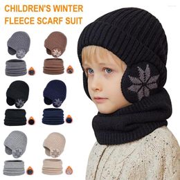 Berets Kids Add Fur Lined Winter Knitted Hat With Earflap Fashion Beanie Hats For Boy Girls Outdoor Classic Keep Warm Caps Scarf S H7Q0