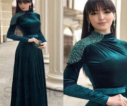 New Arrival ALine Long Sleeve Evening Dresses 2021 Velvet Dubai Arabic Evening Gowns Prom Party Gown Dress For Women Vestidos Ele8458828