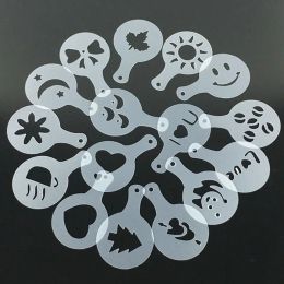 Silicone world 16Pcs Cappuccino Mould Fancy Coffee Printing Model Foam Cake Stencils Powdered Sugar Cocoa Coffee Printing Tools