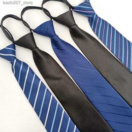 Neck Ties Formal Business Tie Mens Lazy Zipper 8cm Easy to Pull Black Stripe Tie No KnotQ