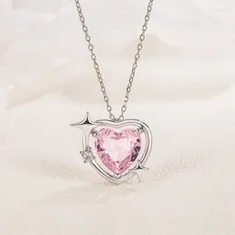 Pendant Necklaces Peach Galaxy Heart Necklace For Women White Gold Colour Plated Sweater Chain Fashion Jewellery Female