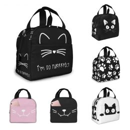 Black Cat Lunch Bag for Women Insulated Lunch Box with Front Pocket for Work Reusable Cooler Tote Bag for Office School Picnic