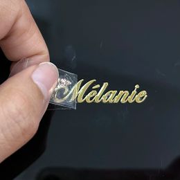 Metal transfer sticker 3D custom text name self-adhesive, with any text in gold and silver, easy to tear 50PCS 50x10mm