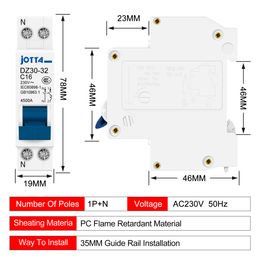 JOTTA DPN 1P+N Mini Circuit Breaker MCB 6A10A 16A 20A 25A 32A Din Rail Mounting Miniature Household Air Switch
