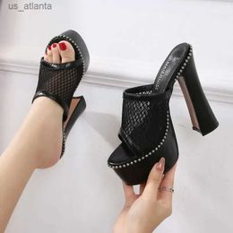 Dress Shoes Women Mesh Lace Sandals Summer Sexy High Heels Platform Slippers Ladies Fashion Bright Leather Comfort Open Toe H240409