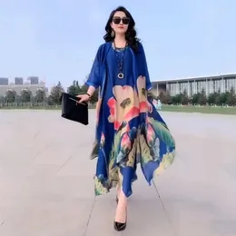 Work Dresses Silk Dress Two-Piece Women's Elegant Floral Large Size Suit Casual Vintage Middle Aged Mother Long Sets Fashion