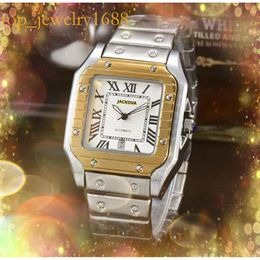 Men's Automatic Quartz Mechanical Watch Fine Stainless Steel Swimming Designer Clock Classic Square Shape Line Skeleton Dial Business Leisure Wristwatch