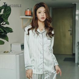 Home Clothing JRMISSLI Sleepwear Female Striped Pyjamas Pijama Pyjamas For Women Womens Silk Satin Night Sleep Lounge