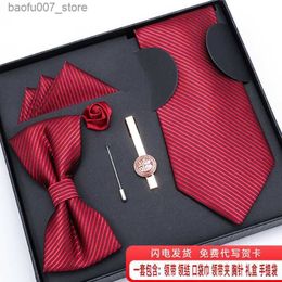 Neck Ties Bowtie mens gift box five piece set tie for mens formal wear business groom square scarf tie clip gift for boyfriendQ