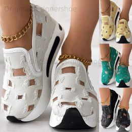 Casual Shoes Womens sports shoes floral embroidery mesh sports shoes womens casual and comfortable high heels T240409