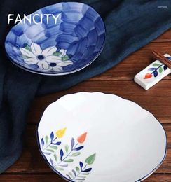 Bowls FANCITY Dish Household Oval Plate Underglaze Colour Ceramic Creative Cold Salad Dried Fruit Snack