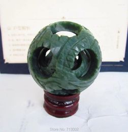 Decorative Figurines Natural Green Jade Set Ball Three Layer Handwork Carving Fengshui Sphere Turning Ornaments