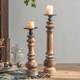 Candle Holders Vintage Solid Wood Candles Candlestick Table Ornaments Romantic Candlelight Dinner Decorations Stick Holder