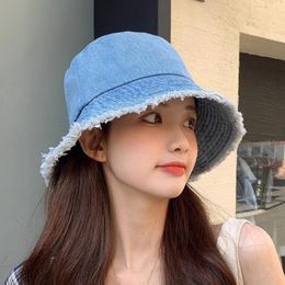 Berets Summer Fisherman Hat Denim Foldable Sunshade Outdoor Breathable Floppy Girls Beach Panama CAPS Cowboy Bucket