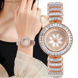 Wristwatches Luxury Women Fashion Small waist Crystal With Diamonds Flower Design Ladies Quartz es Stainless Steel Strap Bracelet240409
