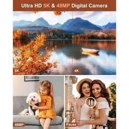 이 5K 디지털 카메라를 갖춘 멋진 사진 및 비디오 -48MP 자동 초점 블로그 카메라 듀얼 카메라, 16X 디지털 줌, 포인트 및 촬영, 32GB SD 카드, 2 개의 배터리
