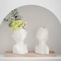 Vases Nordic Home Decor Art Ceramic Face Vase Living Room Flower Arrangement Kawaii Girl Figurines Aesthetic