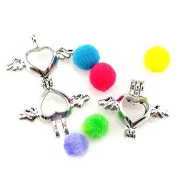 10Pcs Plain Charm Heart Wing Pearl Cage Locket Aromatherapy Diffuser Pendant For Men Women Necklace Bracelet DIY Jewellery Making