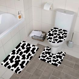 Bath Mats 3pcs Sets Cows Pattern Mat Geometric Black White Simple Bathroom Decor Anti Slip Rugs Carpet Toilet Seat Cover U-shaped Pad