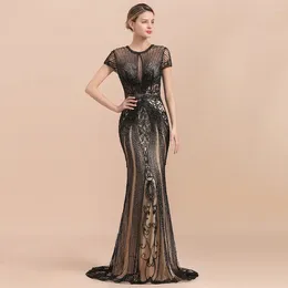 Party Dresses Sparkly Sequined Black Long Evening Mermaid Luxury Dubai Beading Illusion Women Maxi Prom Gown Formal Occasion