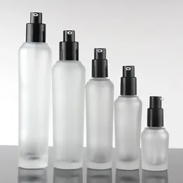 Storage Bottles 20ml Clear Frost Lotion Bottle With Black Pump Glass Skin Care Container