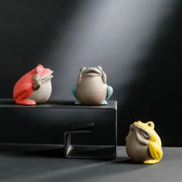 Travel Frog Colorful Sand Pottery Tea Pet Little Frog Decorates Purple Sand Pet Frog Accessories