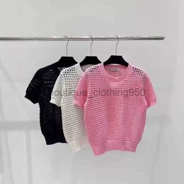 designer Women's Sweaters Knitted Bead Hollow Knitted Short sleeved Women Summer Thin and High end Luxury and Unique French Fashionable Age Reducing Top tops skirt