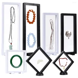 Decorative Plates 1/5/10Pcs 3D Floating Picture Frame Shadow Box Jewellery Display Stand Ring Pendant Holder Protect Stone Presentation Case