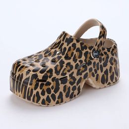 Leopard Chunky Platform Sandals Women Closed Toe Thick Bottom Woman Summer Super High Wedge Heel Slippers Female 240407