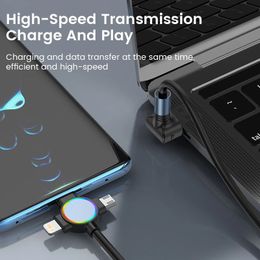 66W Colorful Streaming LED Light 3 In 1 Telescopic Micro USB Fast Charging Data Cable For iPhone 15 14 Xiaomi Huawei