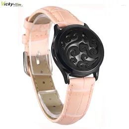 Charm Bracelets Pink Genuine Leather Bracelet Watch Locket Crystal Stainless Steel Men Woman Bangle Essential Oil Aroma Diffuser