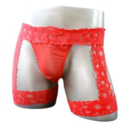 Male Sissy Lingerie Underpants Men's Sexy Sissy Underwear Lace Thongs Enhance Pouch T-Panties Bikini Briefs Erotic Hombre