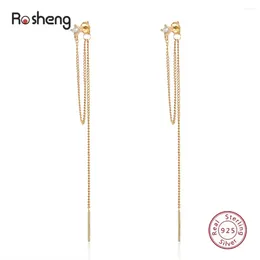 Stud Earrings 925 Sterling Silver Shiny Zircon Line Drop For Women Girls Gold Colour Long Chain Tassel Fashion Jewellery