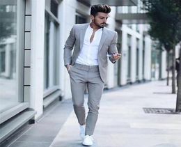 Men's Suits Blazers Fashion Casual Light Grey Suits For Men Slim Fit 2 Piece Sets Formal Wedding Groom Prom Tuxedo Male ice Business Blazer Pants 2209092986456